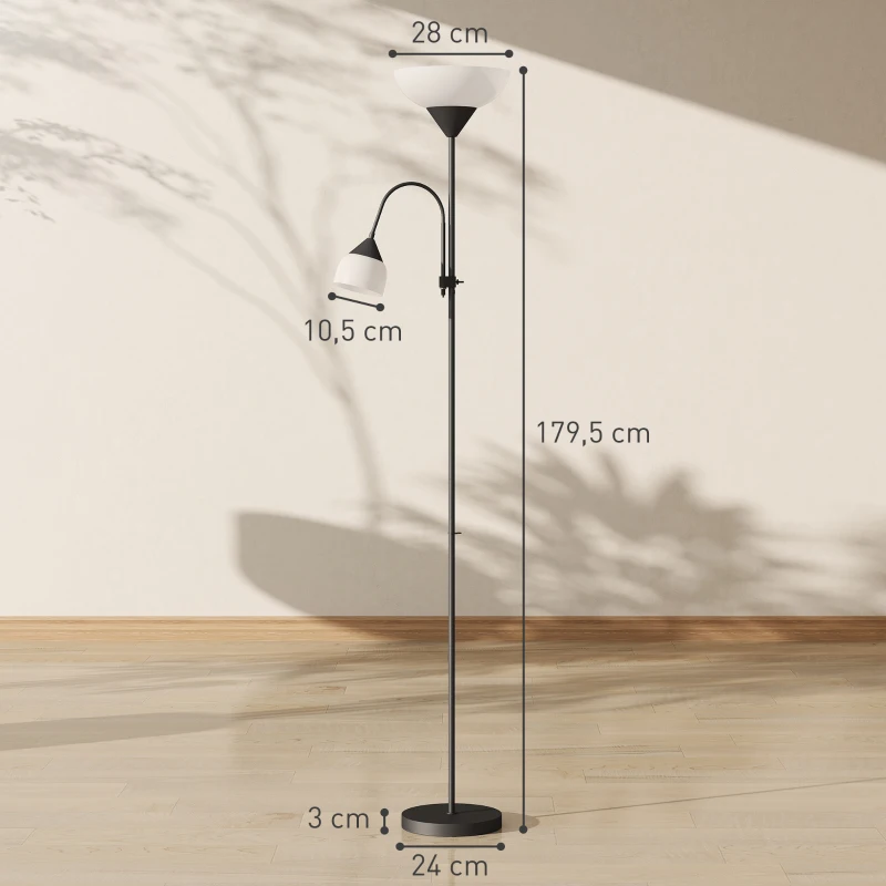 HOMCOM Uplighter, Mutter-und-Kind-Stehlampe, hohe Lampe mit 3 Farbtemperaturen und flexiblem Schwanenhals, Schwarz