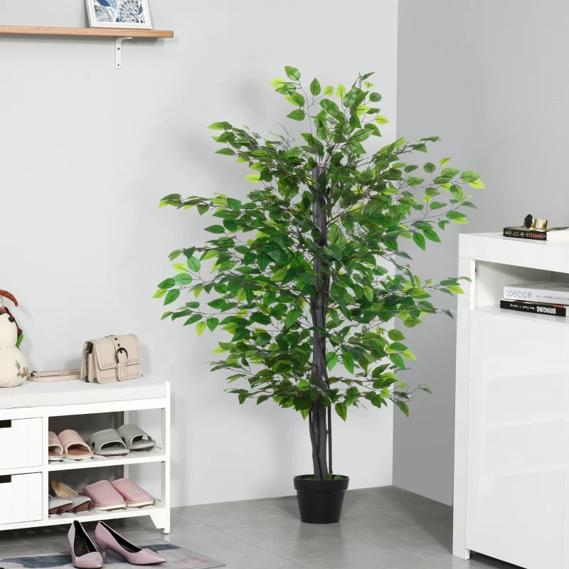 Outsunny Planta Artificial Ficus Artificial de 145 cm con 756 Hojas y Maceta para Decoración Interior Ø20x145 cm Verde