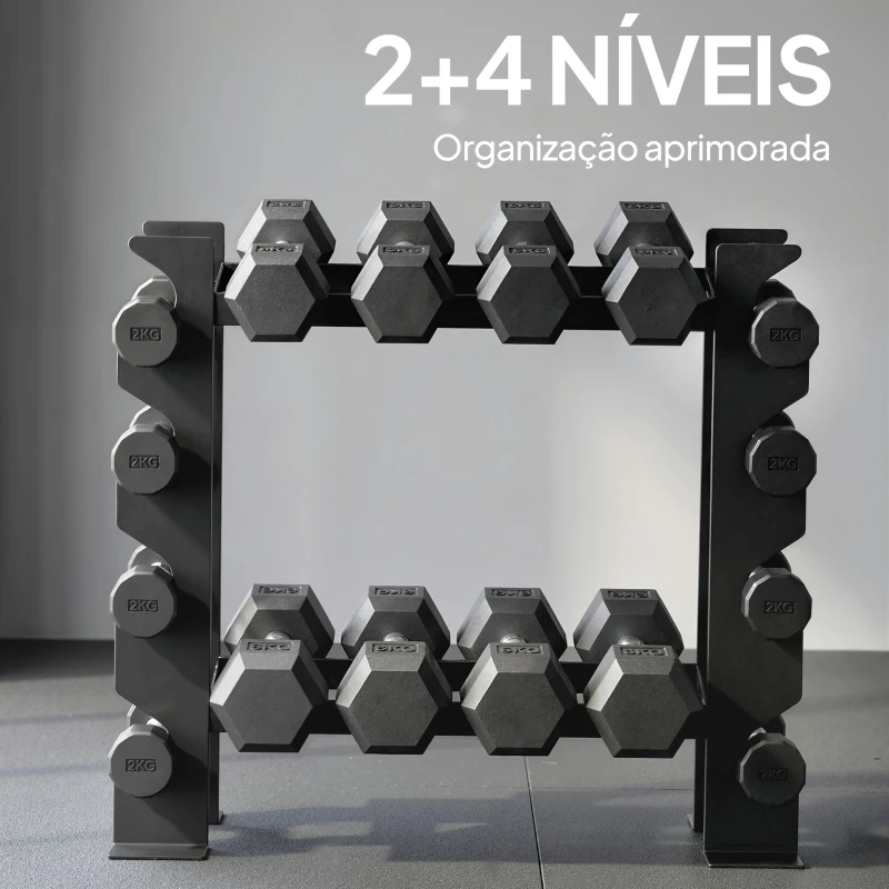 SPORTNOW Suporte para Halteres de 4 Níveis Estante de Pesos em Aço Resistente para Ginásio Casa Carga 200 kg 70x21x55 cm Preto