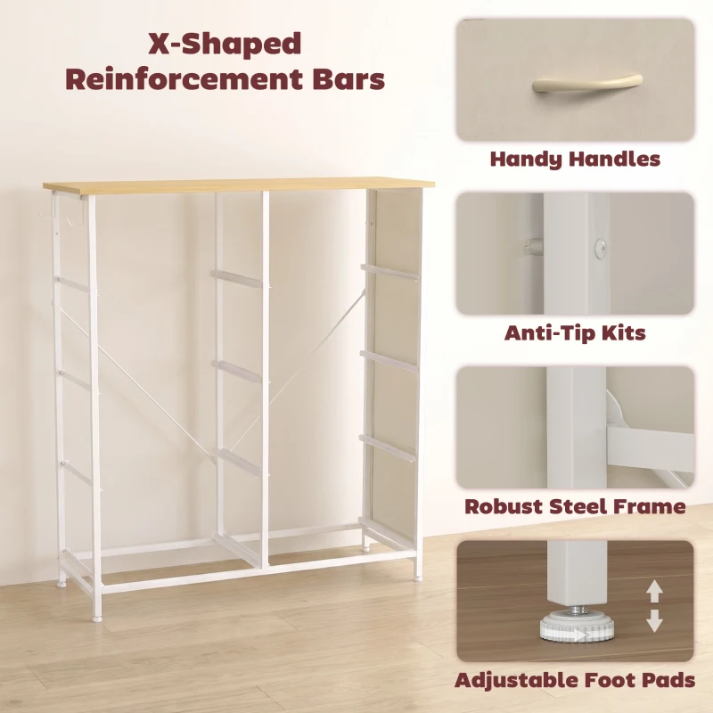 HOMCOM Chest of Drawers, Dresser with 8 Fabric Drawers, Tall Storage Unit with 4 Pockets and 2 Hooks Steel Frame, Beige