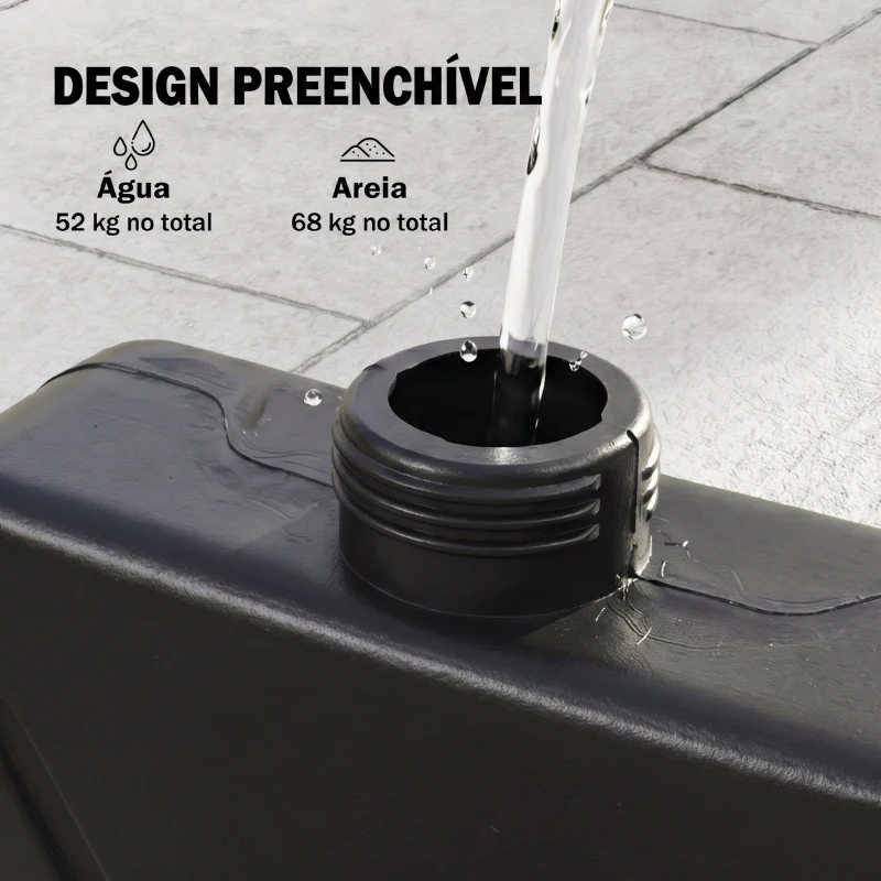 Outsunny Base para Chapéu de Sol de 4 Peças Recarregável com Areia 68 kg ou Água 52 kg para Jardim Pátio ou Terraço Preto