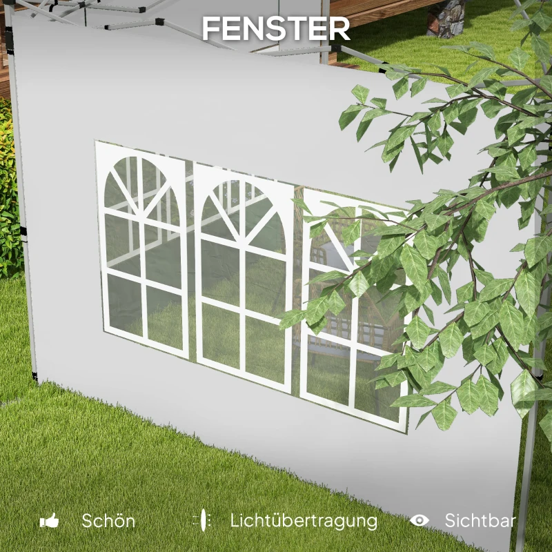 Outsunny 2er-Set Seitenteile für Pavillon 3x3/3x4 m, Seitenwand mit Fenster, wasserdicht Weiß