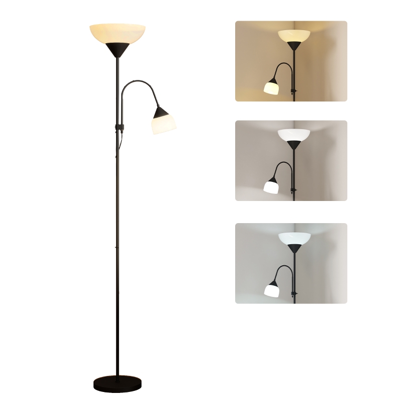 HOMCOM Uplighter, Mutter-und-Kind-Stehlampe, hohe Lampe mit 3 Farbtemperaturen und flexiblem Schwanenhals, Schwarz