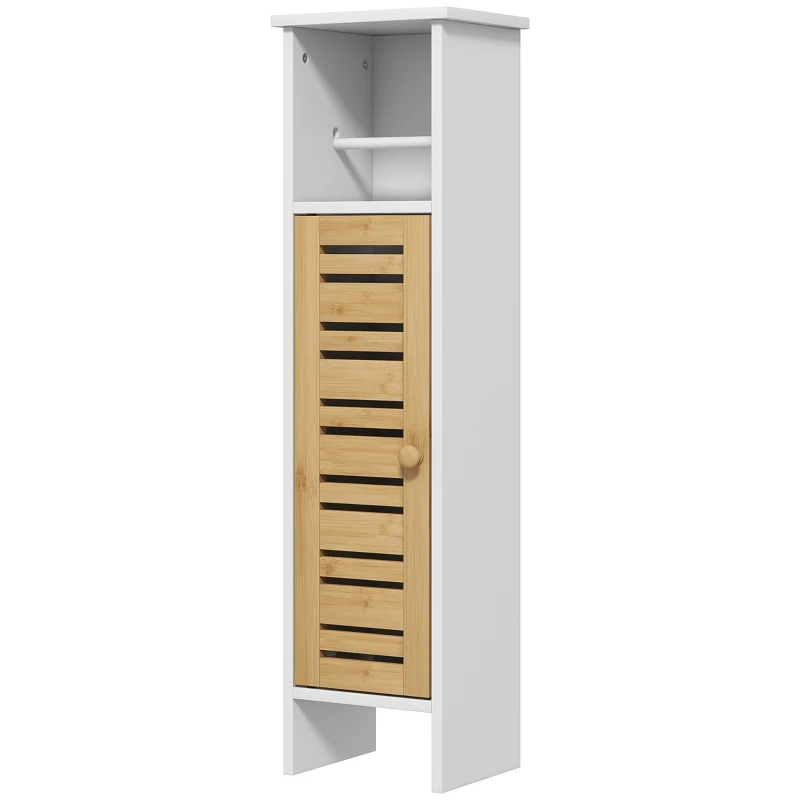 HOMCOM Coluna Casa de Banho Moderna Móvel Auxiliar Casa de Banho com Suporte para Papel Higiénico 21x17x78 cm Branco e Madeira
