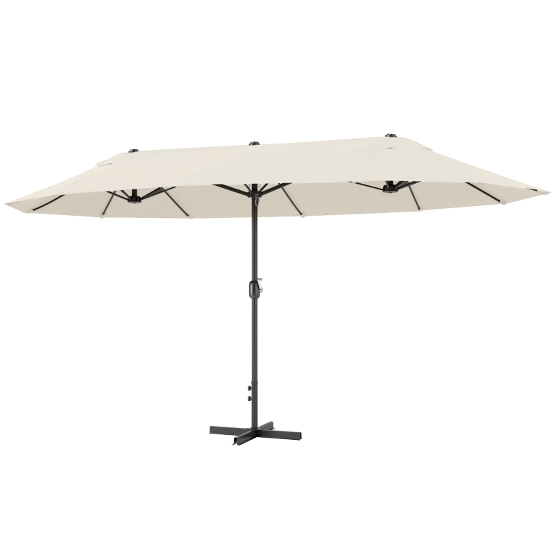 Outsunny Grande Parasol de Jardin Exterieur 4,6 x 2,7 m avec Pied en Croix, Parasol Double avec Manivelle, pour Terrasse, Crème