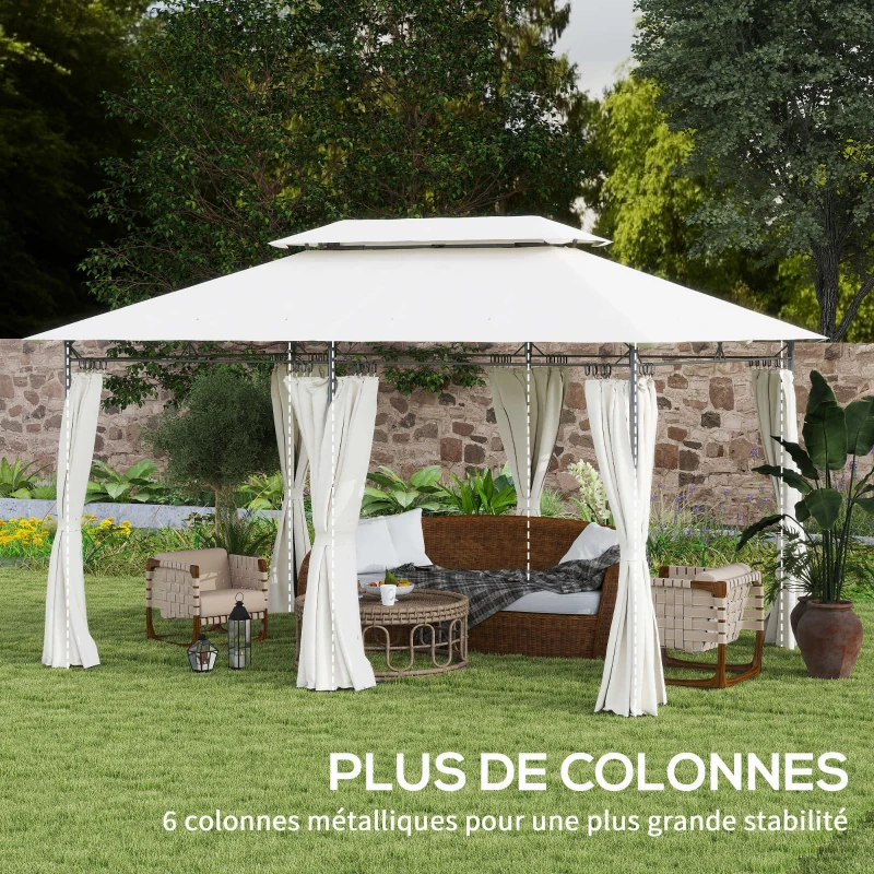 Outsunny Tonnelle de jardin 3 x 4 m tente de réception avec 6 rideaux amovibles à double toit pour patio, festival, crème