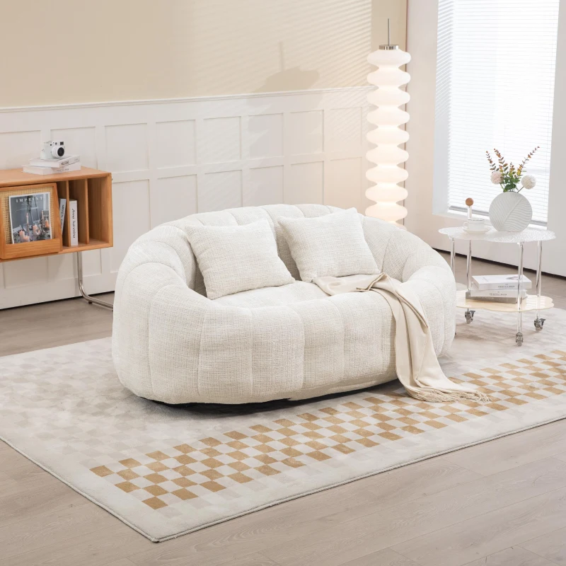 Cozy Oversized Bean Bag Sofa with 2 Matching Pillows, Soft 2-Seat Sectional Couch for Living Room and Bedroom, 145L x 95W x 63H cm, Beige