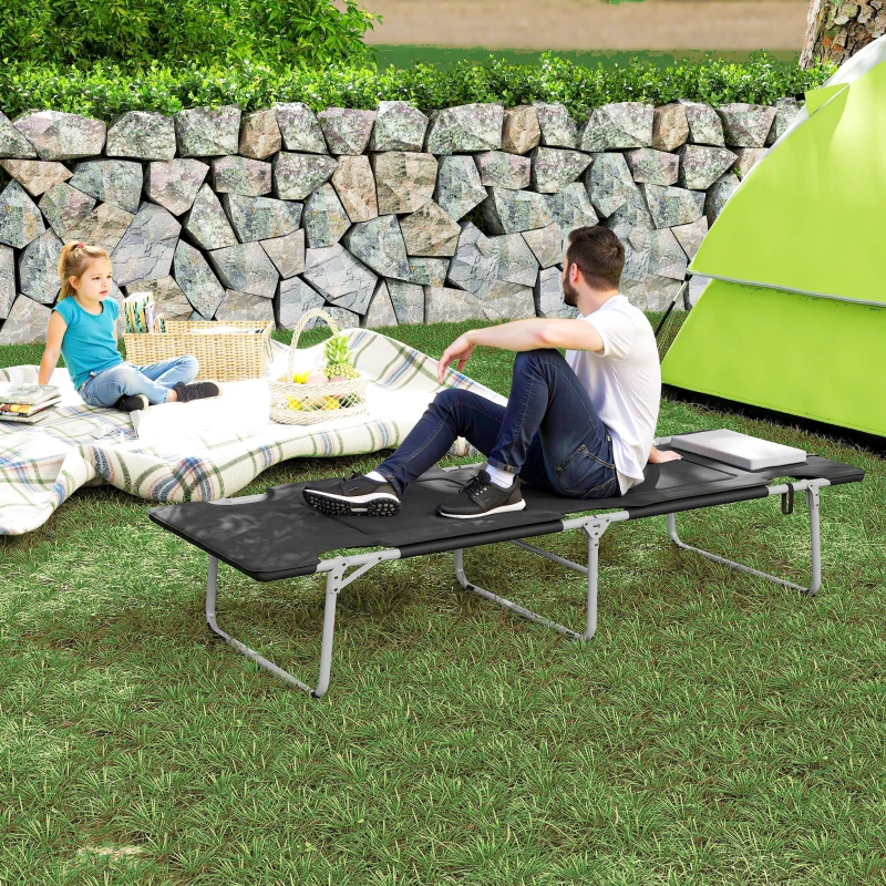 Outsunny Lit de camping pliable lit de camp pour adultes portable avec oreiller amovible rembourrage mousse 183 x 66 x 33 cm noir