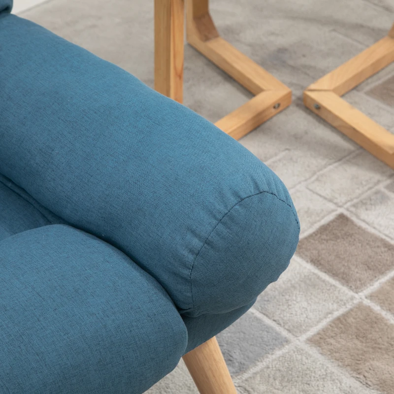 HOMCOM Recliner Chair with Footstool, Recliner Armchair with Adjustable Backrest, Thick Cushion and Wooden Legs, Blue