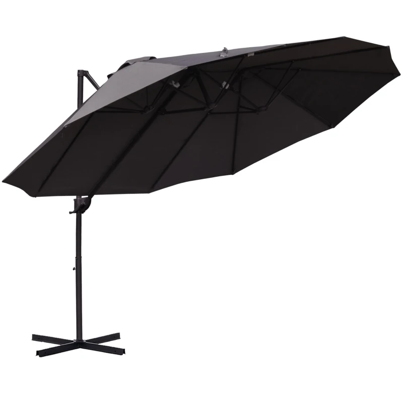 Outsunny Parasol déporté grande taille XXL inclinable avec pied en croix dim. 4,45L x 2,7l x 2,6H m piètement en métal inclus polyester gris