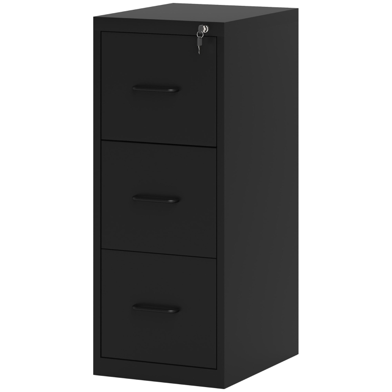 HOMCOM Schedario Portadocumenti Minimal a 3 Cassetti con Barra Regolabile, in Acciaio, 36.5x46.2x99 cm, Nero