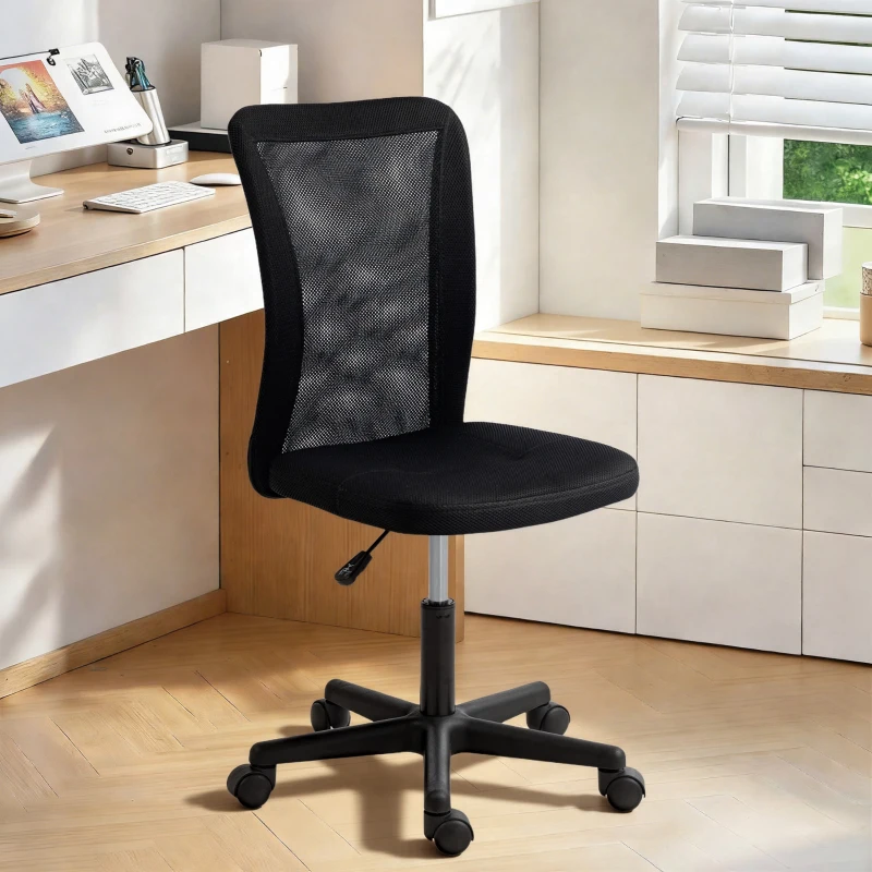 Vinsetto Computer Desk Chair, Armless Mesh Office Chair with Adjustable Height and Rolling Wheels, Black