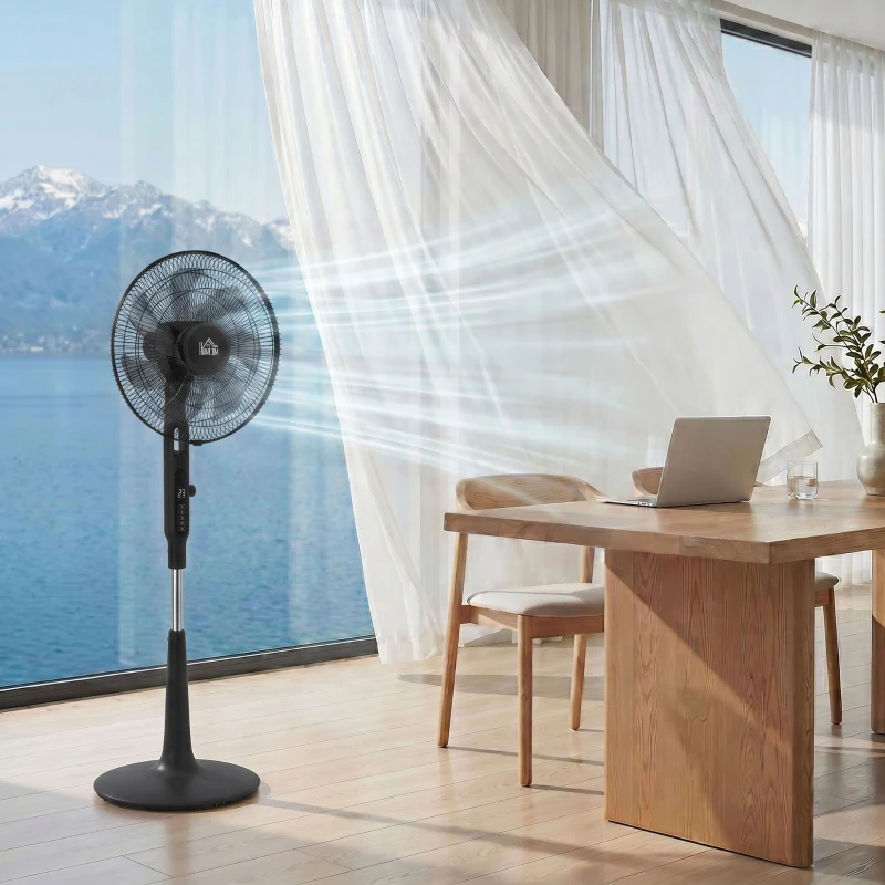 HOMCOM Ventilateur sur pied Ø 42cm 40W 3 modes 28 vitesses, fonction anti-moustique, hauteur réglable oscillant 75° noir