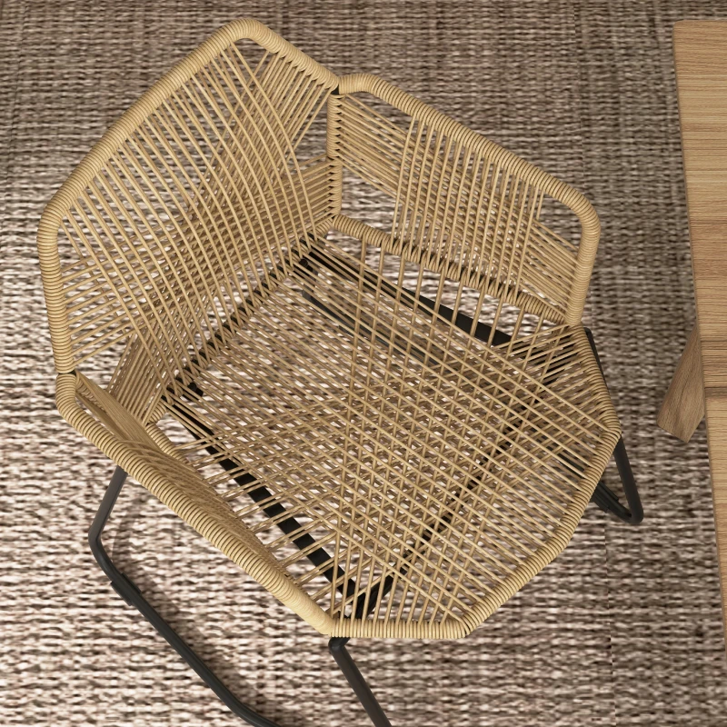 HOMCOM Set 2 Sedie da Pranzo Stile Boho da Interno in Rattan PE con Schienale Basso e Braccioli, Giallo