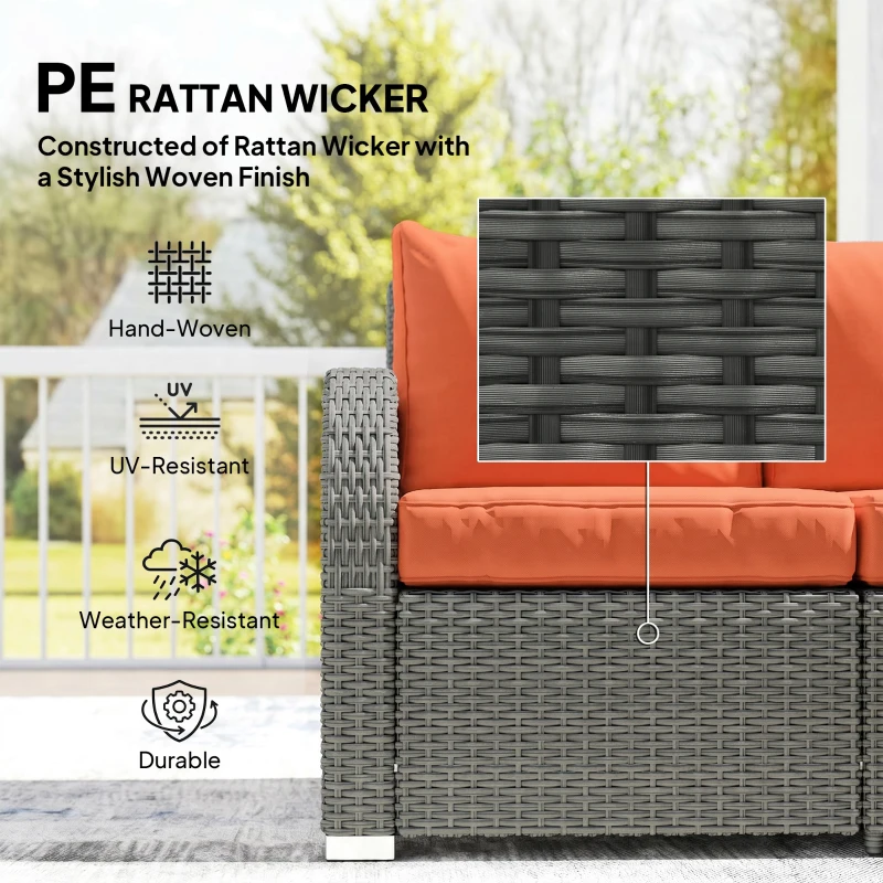 Outsunny Six-piece Outdoor Rattan Dining Set, Outdoor Sofa Set with Reclining Armchairs and Mental Frame, Orange