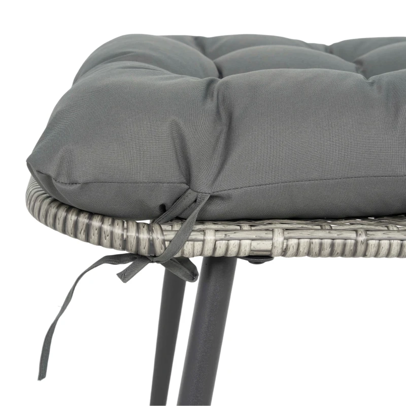 Outsunny Garden Egg Chair with Footstool, Rattan Indoor Outdoor Lounge Chair and Ottoman Set with Thick Cushions, Light Grey