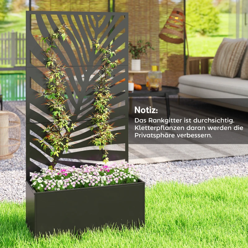 Outsunny Hochbeet Pflanzkasten mit Sichtschutz Pflanzkübel Blumenkasten Metall, Gartenspalier 90 x 40 x 180 cm Schwarz