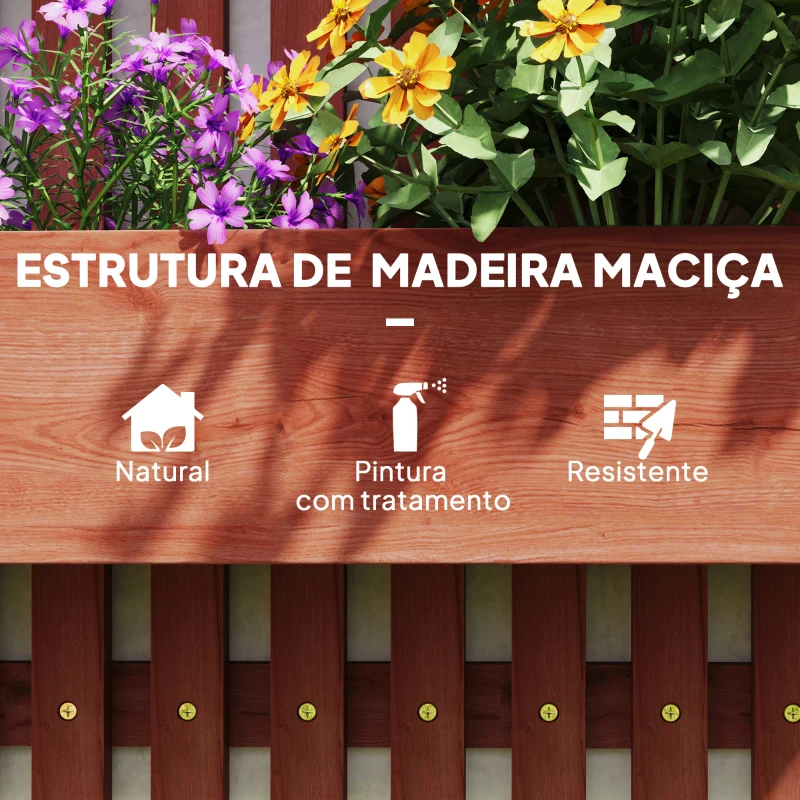 Outsunny Floreira de Parede com Treliça Floreira Vertical de Madeira com 4 Vasos Móveis e Orifício de Drenagem  60x16x80 cm Castanho