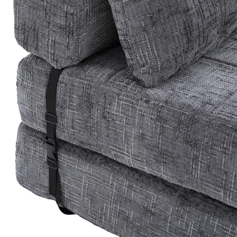 Cozy Convertible Floor Sofa Bed with Button-Tufted Detailing, Soft Chenille Folding Sleeper Couch for Living Room, 180L x 79W x 57H cm, Gray