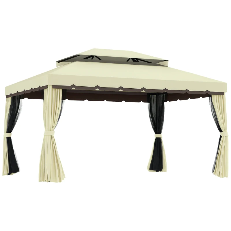 Outsunny Gartenpavillon Pavillon Gartenzelt Festzelt Partyzelt mit 4 x Seitenwand wetterfest Aluminium Polyester Cremeweiß 3,9 x 2,9 x 2,7 m