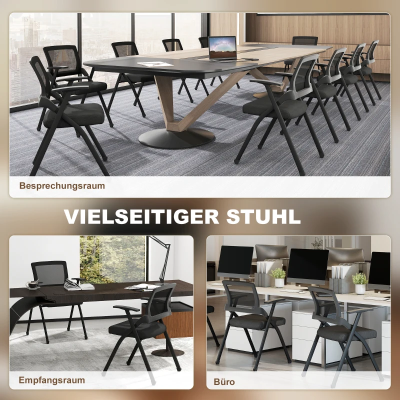HOMCOM 2er Set Klappstuhl Campingstuhl mit Netzrückenlehne, Klappbar Bürostuhl mit Stahlrahmen für Gäste, Büro, Schwarz