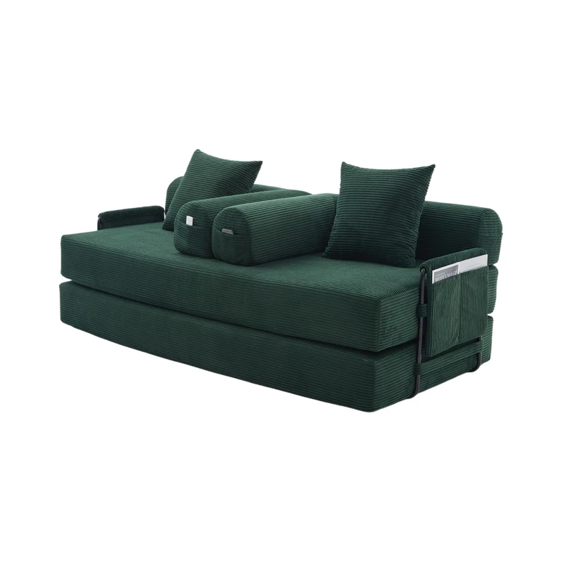 Cozy Compressible Folding Sofa with Detachable Metal Frame, Soft Modular Sectional Couch for Small Apartment, 110L x 33W x 33H cm, Emerald