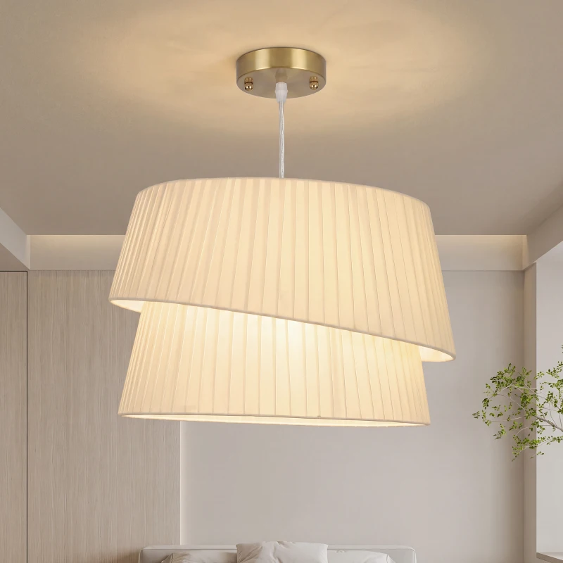 HOMCOM Lampă suspendată elegantă cu abajur dublu, reglabilă pe înălțime, pentru living, Alb