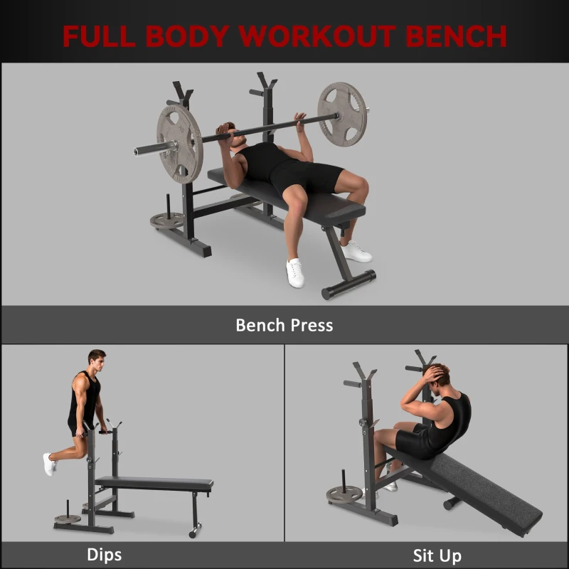 HOMCOM Adjustable Weight Bench, Foldable Bench, with Barbell Rack, Grey