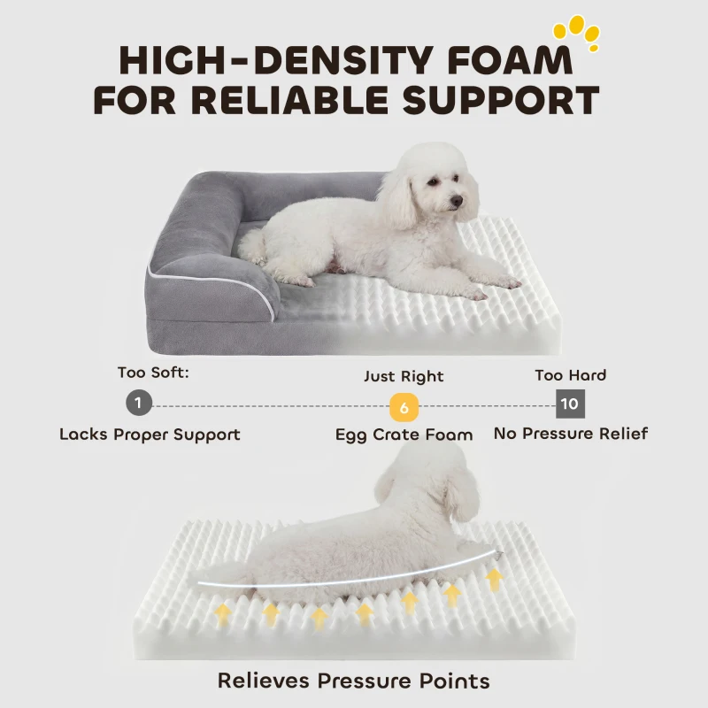PawHut Dog Sofa Bed, Washable Pet Bed with Removable Cover and Non-Slip Bottom for Cats and Small Dogs, Grey