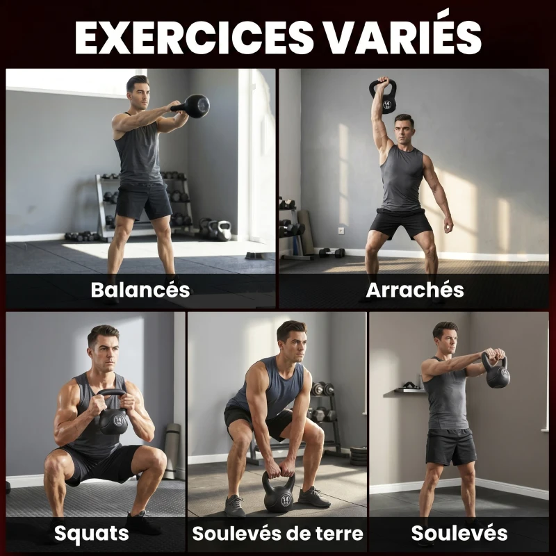 HOMCOM Kettlebell 14 kg, haltère avec poignée ergonomique, haltère à boule, musculation, entraînement, 27 x 21 x 31 cm noir