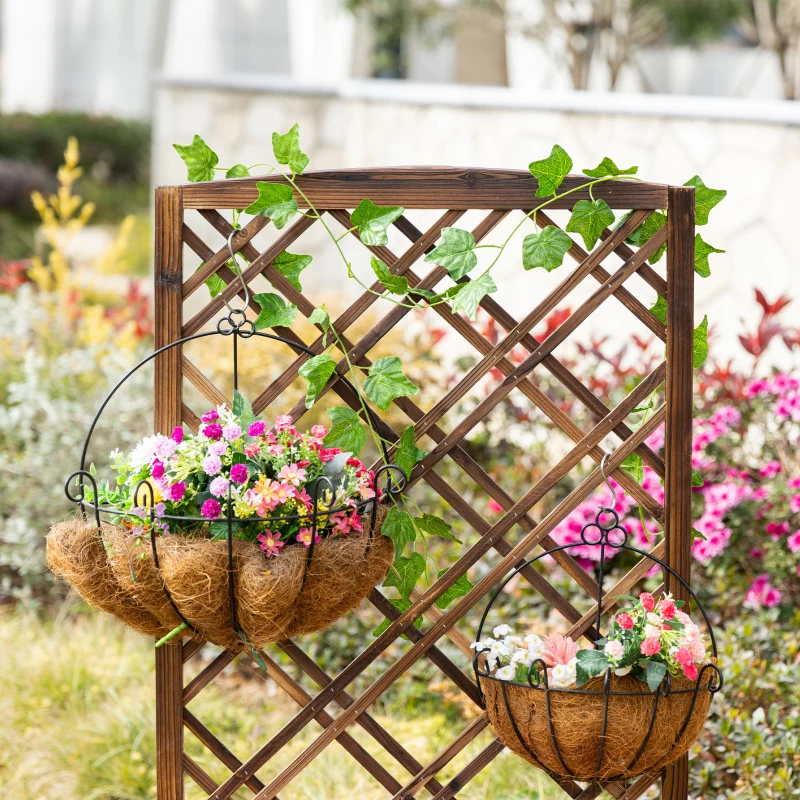 Outsunny Fioriera da Esterno con Grigliato in Legno per Piante Rampicanti, 60x30x122.5 cm, Marrone