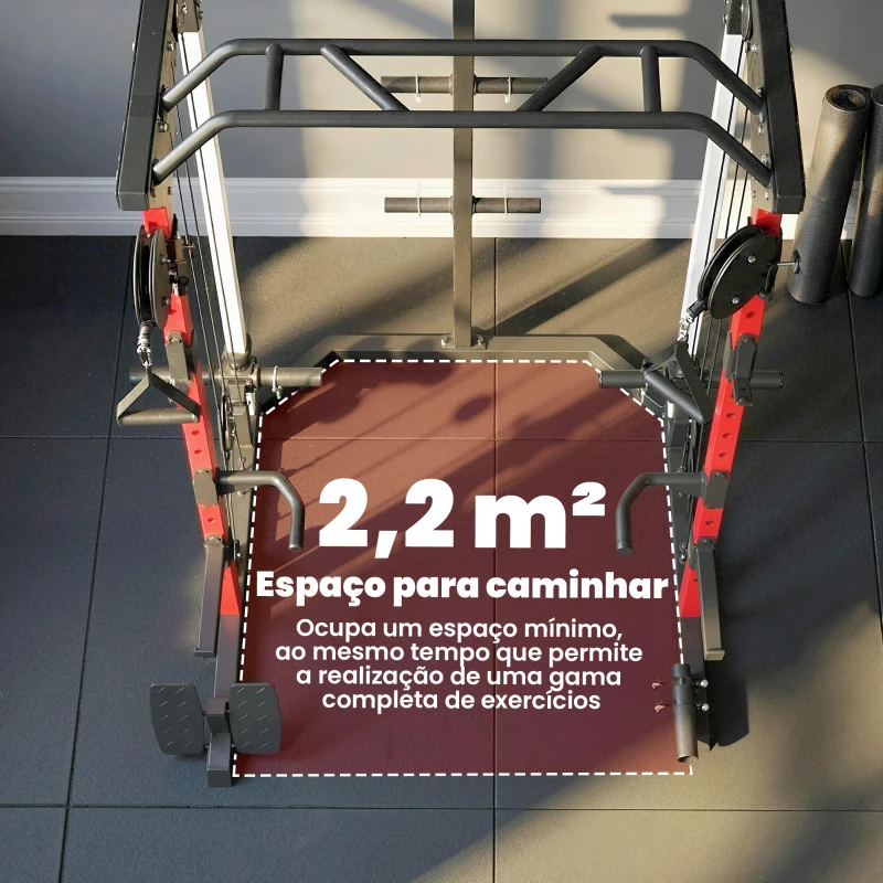 SPORTNOW Jaula de Potência Rack para Agachamentos com Sistema de Polias Ajustável, Barra de Elevações e Estação para Paralelas