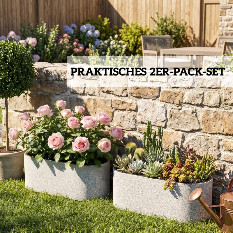 Outsunny 2er Set Blumentopf Hängend Pflanzkübel mit Ablaufsystem Loch Haken 42 x 16 x 15 cm Hellgrau