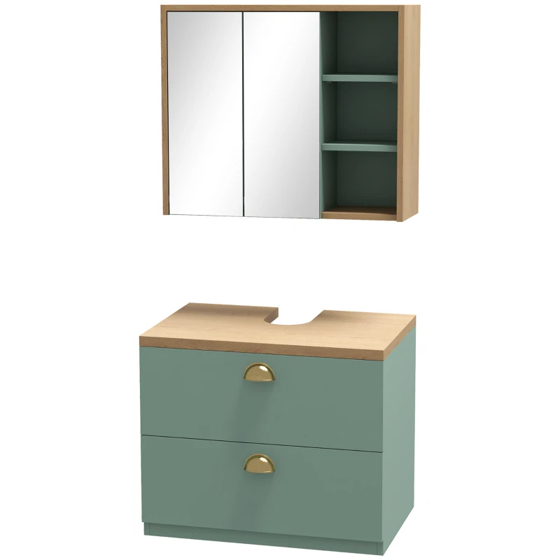 kleankin Ensemble de meubles de salle de bain avec étagères réglables 2 tiroirs design scandinave vert