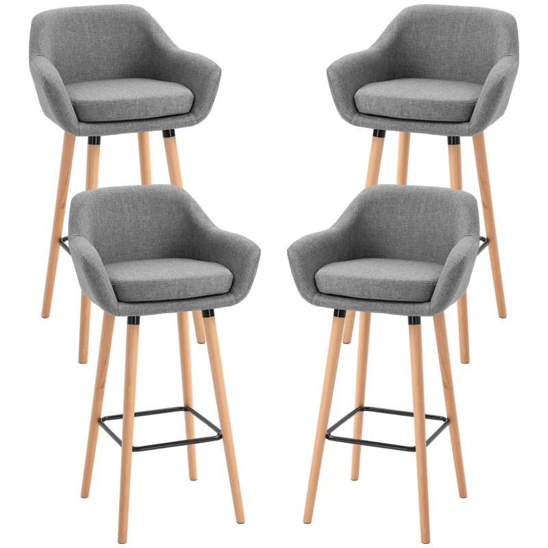 HOMCOM Tabourets de Bar Design scandinave Lot de 4 tabourets de Bar avec Repose-Pieds et accoudoirs Bois massif Lin Gris foncé