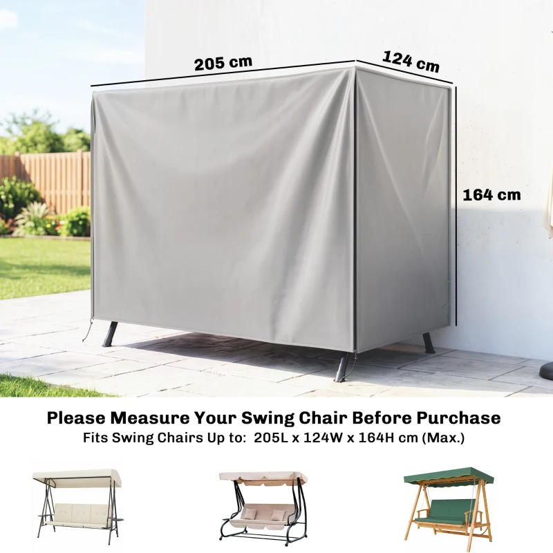 205 x 124cm Three-Seater Swing Chair Protective Cover Grey