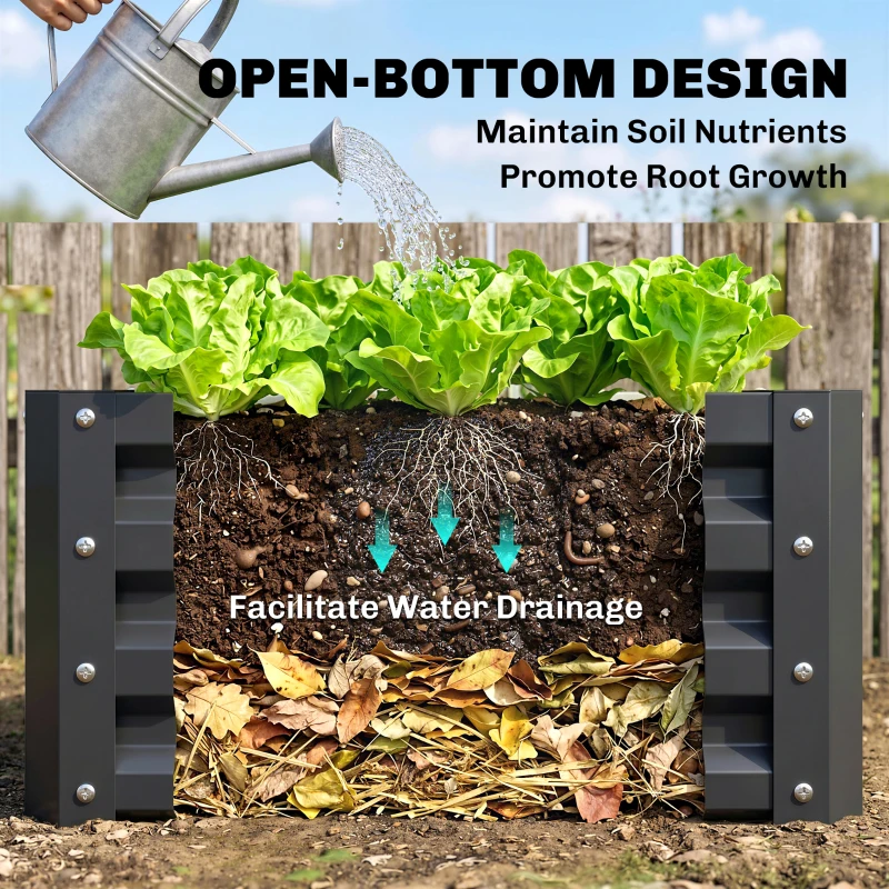 Outsunny Set of 2 Raised Garden Bed, Outdoor Elevated Galvanised Planter Box for Flowers, Herbs, 60x60x30.5cm, Grey