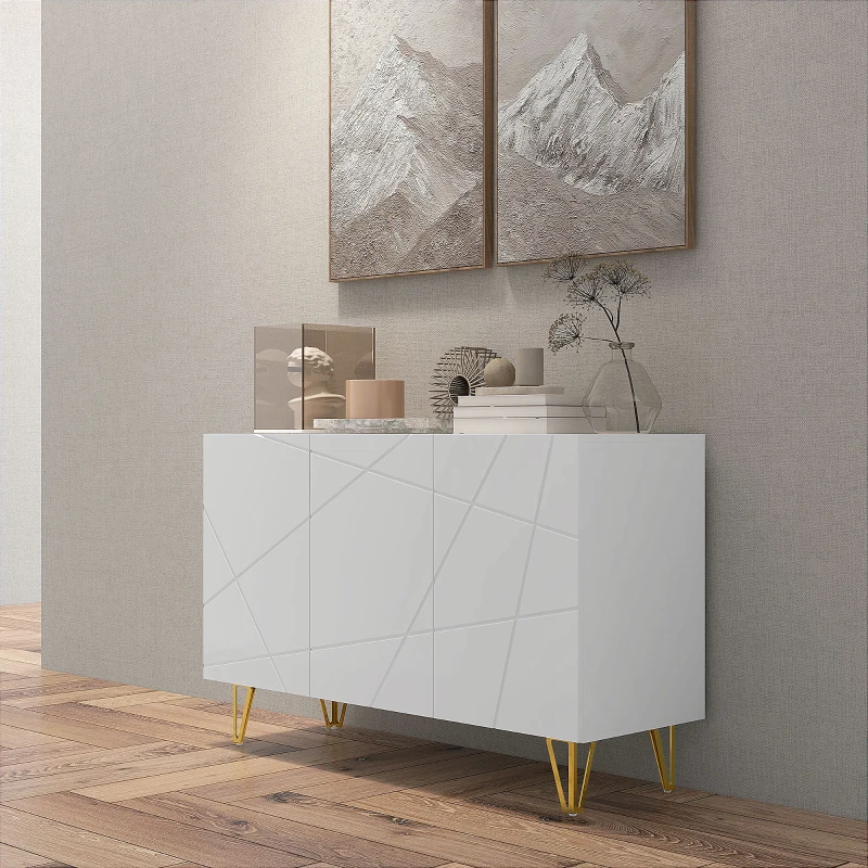 HOMCOM Aparador de Entrada con 3 Puertas y Estantes Ajustables para Cocina Sala 120x40x75 cm Blanco Brillante