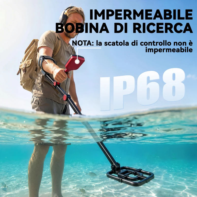 Outsunny Metal Detector Adulti, 4 Modalità, Bobina IP68 Impermeabile, Display LCD