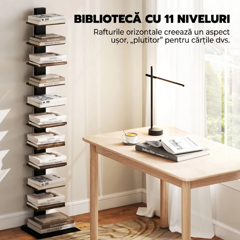 HOMCOM Bibliotecă Tip Turn Multifuncțională cu 11 Rafturi, Maro Rustic
