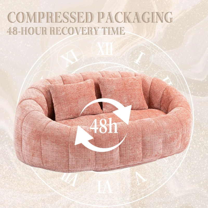 Cozy Oversized Bean Bag Sofa with 2 Matching Pillows, Soft 2-Seat Sectional Couch for Living Room and Bedroom, 145L x 95W x 63H cm, Pink