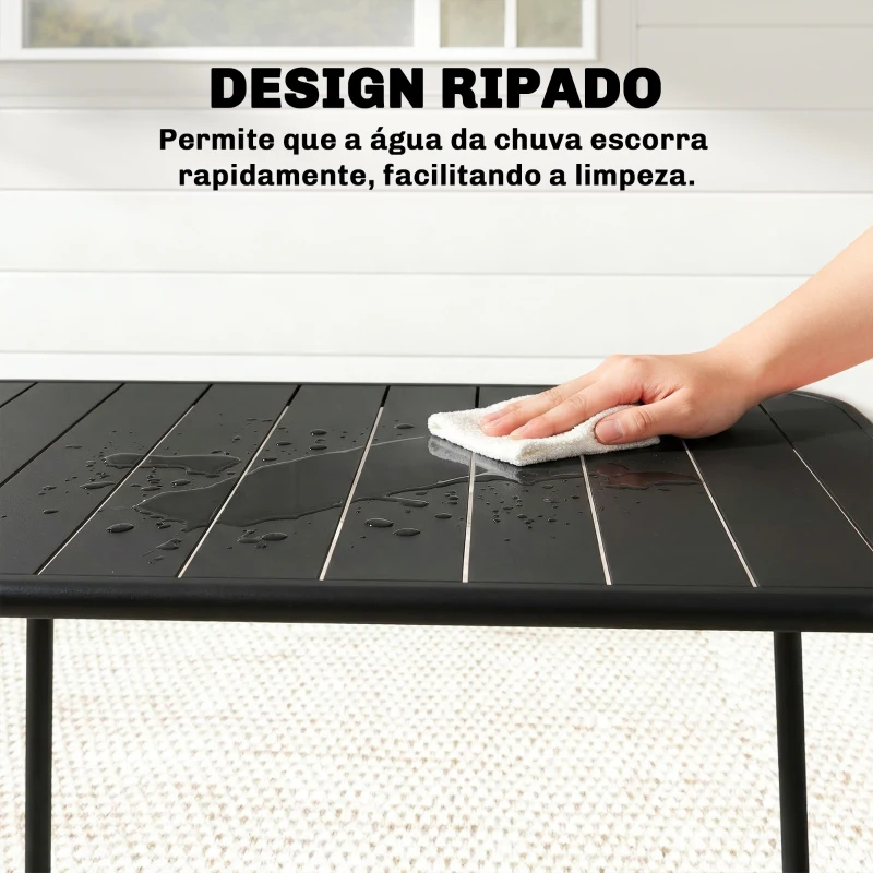 Outsunny Mesa de Jantar de Jardim Retangular 120x70x72 cm de Aço com Tampo com Ripas para 4 Pessoas, Cinzento