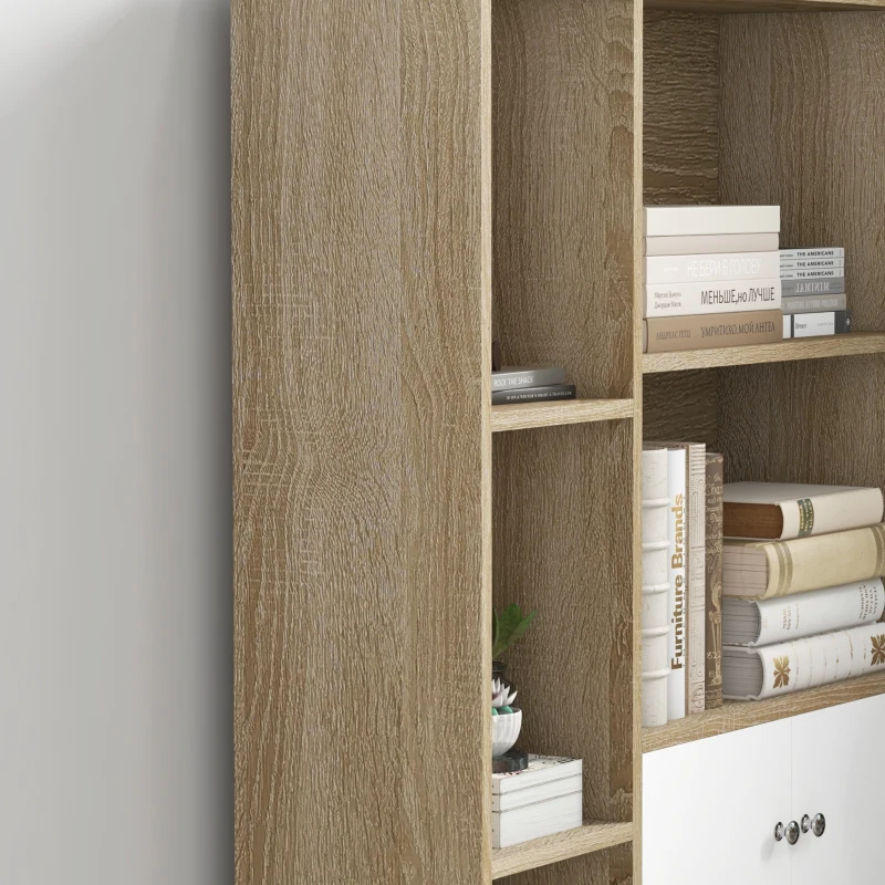 HOMCOM Bibliothèque scandinave meuble de rangement dim. 80L x 23,5l x 123H cm 5 niches placard 2 portes pieds effilés inclinés