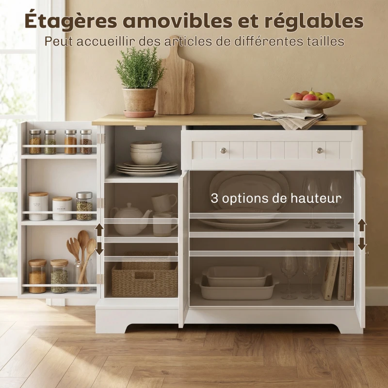 HOMCOM Buffet cuisine, meuble de rangement avec 3 portes, tiroir, étagères de porte et étagère réglable, 105x40x83cm, blanc