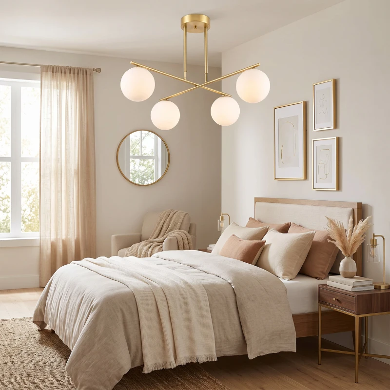 HOMCOM Lámpara colgante moderna con 4 pantallas esféricas, regulable en altura y giratoria 350°, blanco