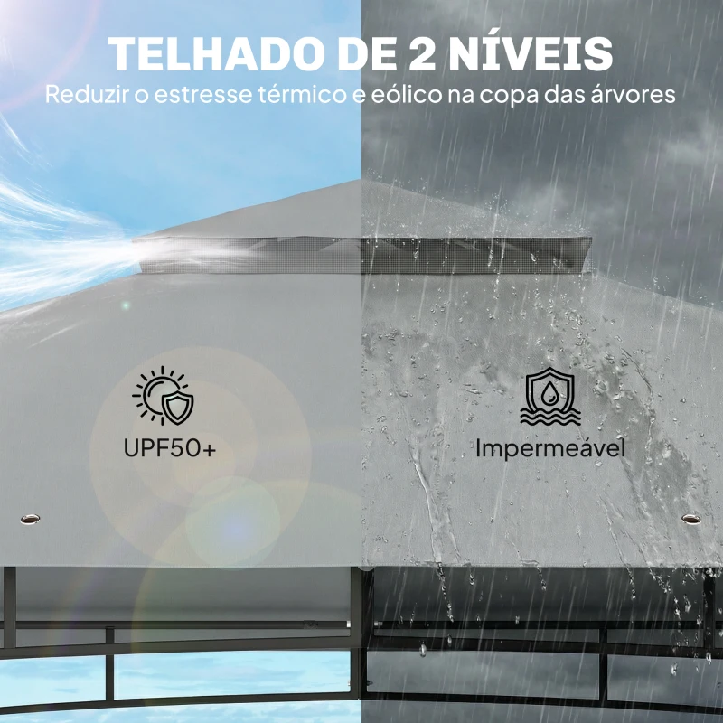 Outsunny Carpa para Jardim com Telhado Duplo Gazebo com Paredes de Rede UPF50+ para Exterior Terraço 360x300x275 cm Cinzento