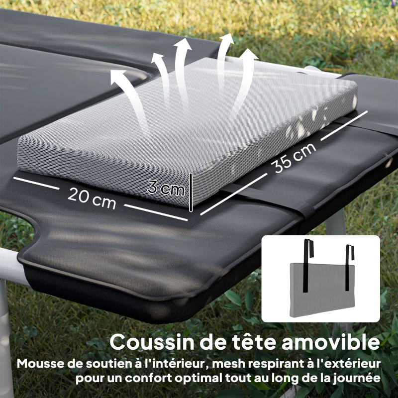 Outsunny Lit de camping pliable lit de camp pour adultes portable avec oreiller amovible rembourrage mousse 183 x 66 x 33 cm noir