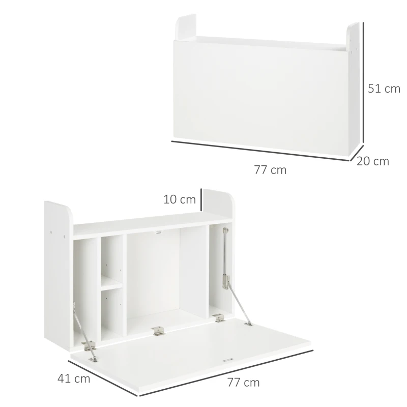 HOMCOM Bureau suspendu table murale table d'ordinateur murale et tablette rabattable avec rangements - 77 x 20 x 51 cm
