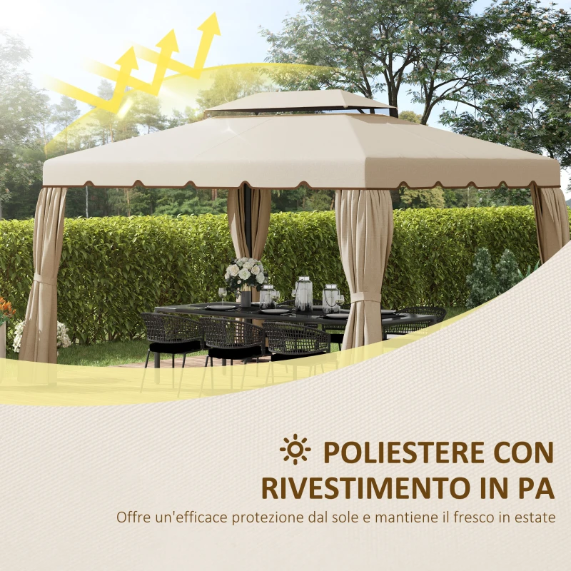 Outsunny Tettuccio di Ricambio per Gazebo da Giardino 3x4m con Tetto a 2 Livelli in Poliestere Beige