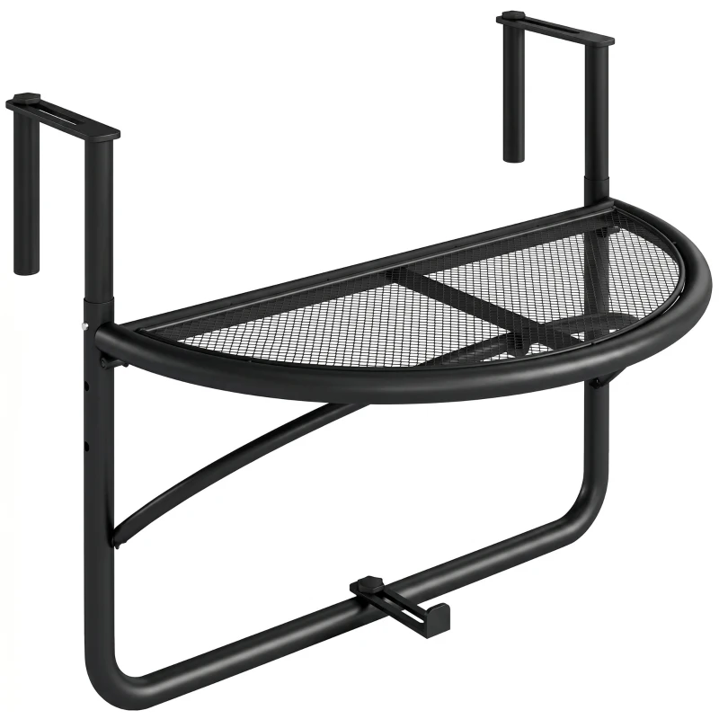 Outsunny Mesa Colgante de Balcón Semicircular 60x47x50 cm Ajustable en Altura Simple y Conveniente para Barandilla de Balcón Terraza Patio
